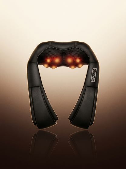 ComfortWave Heated Neck Massager on a warm cream to cocoa gradient