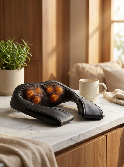 ComfortWave massager on a marble kitchen counter in morning light