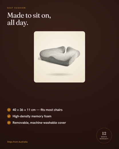 Ergonomic Seat Cushion — 40 by 36 by 11 cm, high-density memory foam, removable machine-washable cover
