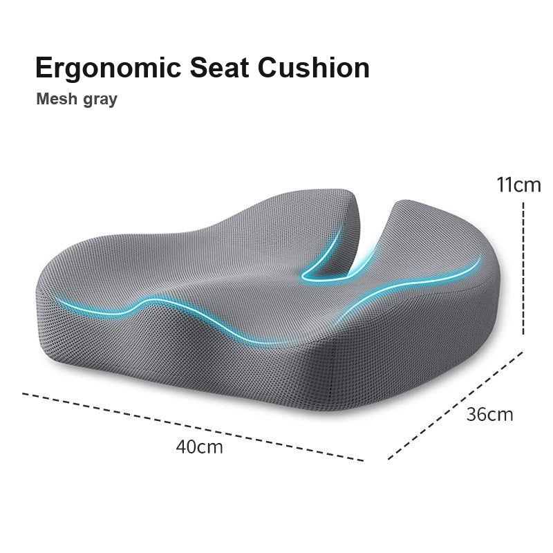 Ergonomic Seat Cushion – memory foam coccyx cutout for long work sessions
